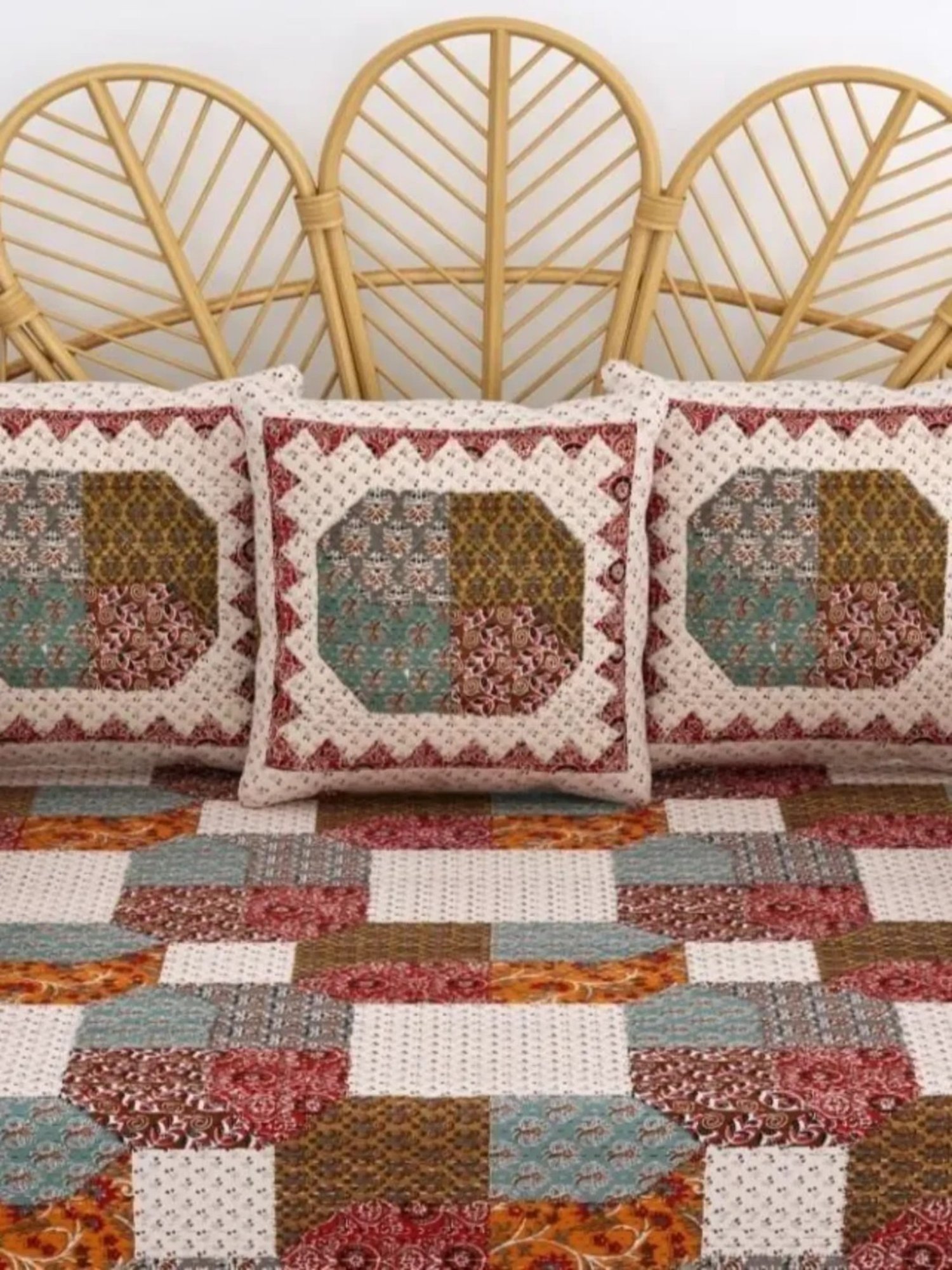 Living Roots Printed Grey 300 TC Cotton Single Diwan - Set of 8