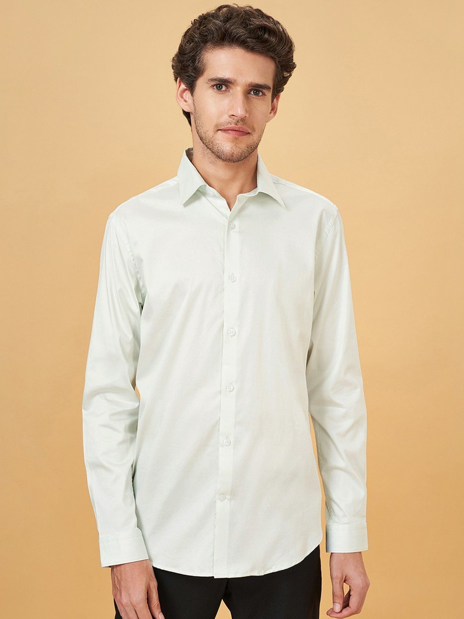 Peregrine By Pantaloons Bright White Cotton Slim Fit Shirt