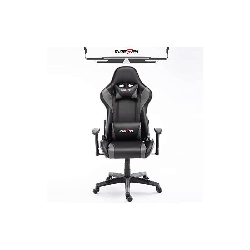 Gaming Chair Larger Size with Footrest ，Massage and Rocking Function Fashion Office Chair Racing Style PU Leather Desk Chair(Black)