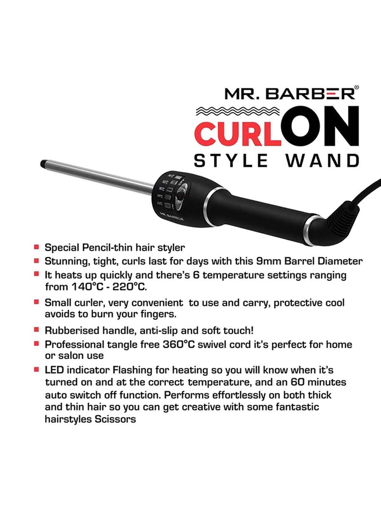 Mr. Barber Curl On MB-SWD Style Wand (Black)