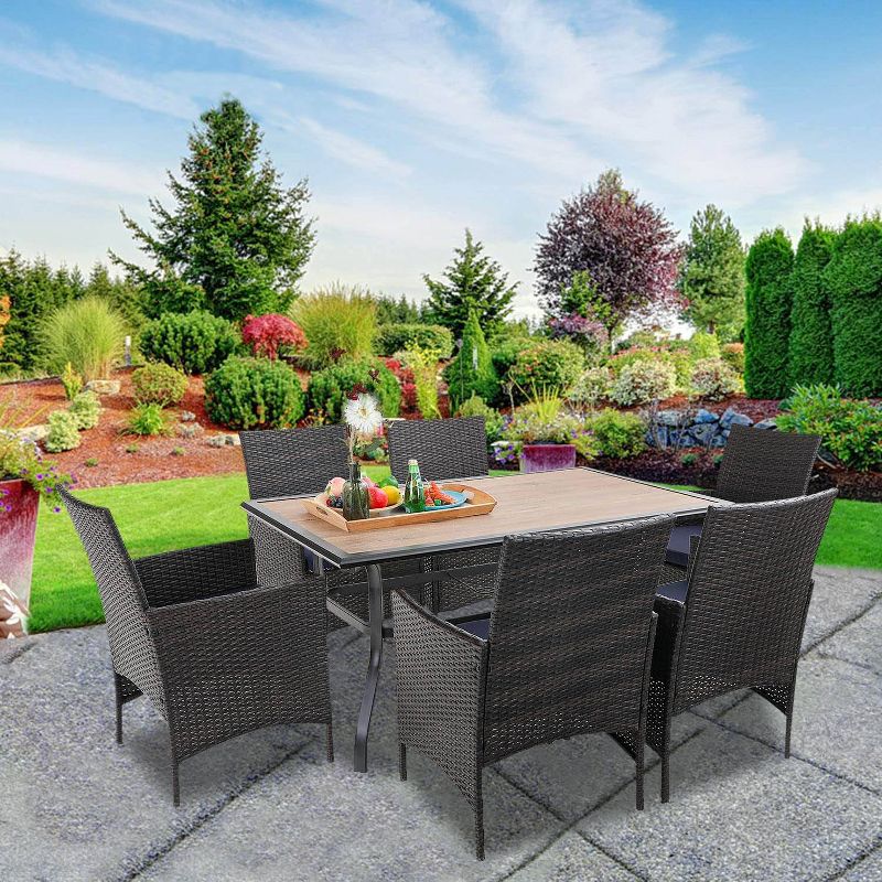 7pc Wicker Chairs & Wood Top Table with 1.56" Umbrella Hole - Captiva Designs