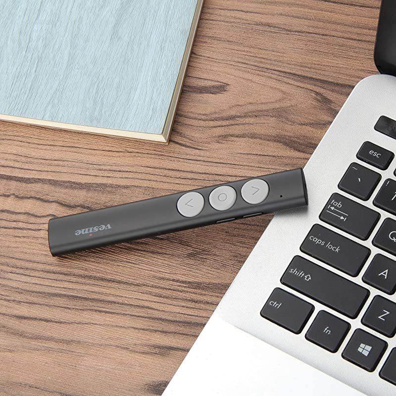 Wireless Presenter 24GHz RF Up to 100 Ft Range Professional Presentation Remote Rechargeable Universal Compatibility Intuitive TouchKeys for Slideshow Control Clicker Black
