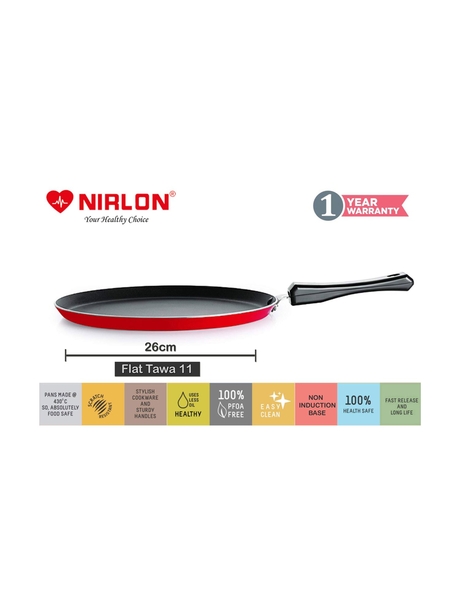 Nirlon Non-Stick Red Aluminium Non-Toxic Cookware Combo Set with Steel Lid