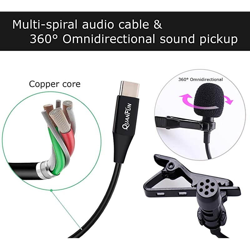 Lavalier Lapel Microphone for TYPE-C, Mini Omnidirectional Condenser Mic Recording Clip-on Mic for iPhone Android Smartphone Audio for Youtube/Interview/TIKTOK/Vlogging (79")