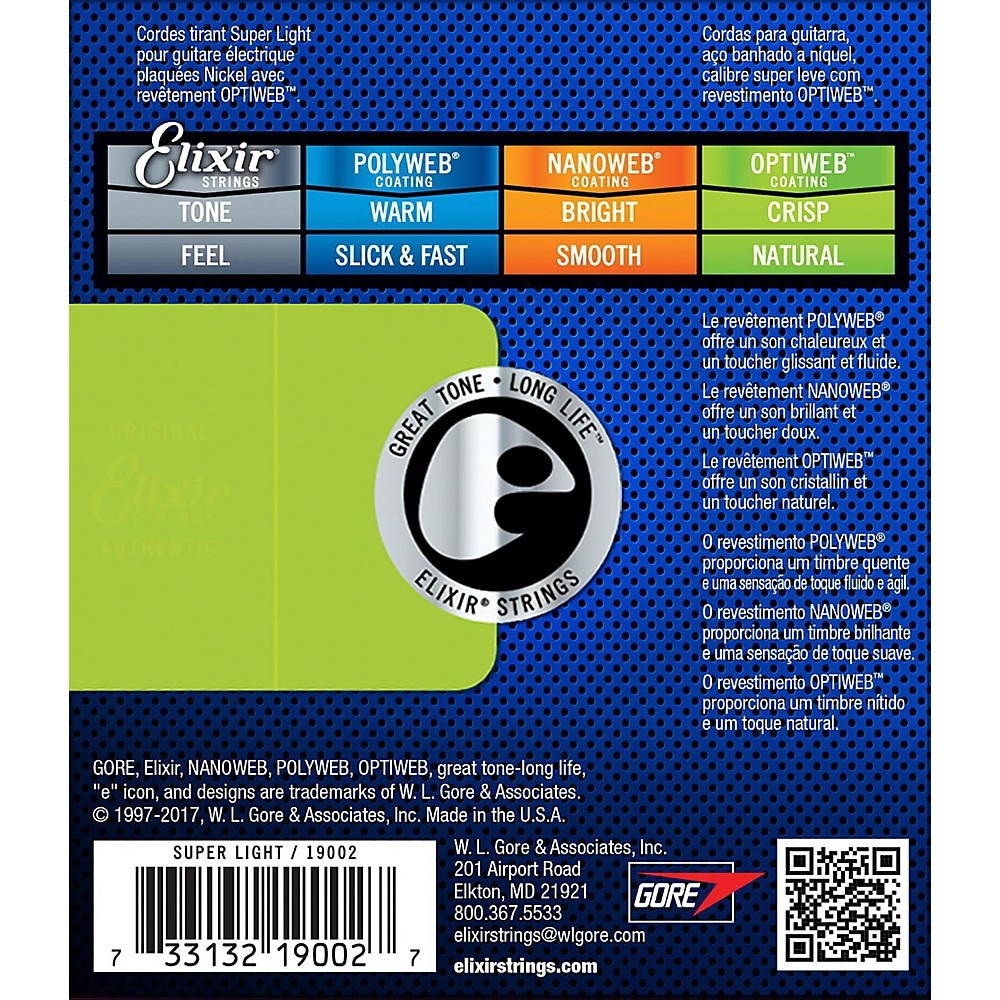 Elixir Electric Guitar Strings with OPTIWEB Coating, Super Light (.009-.042) - 2 Pack