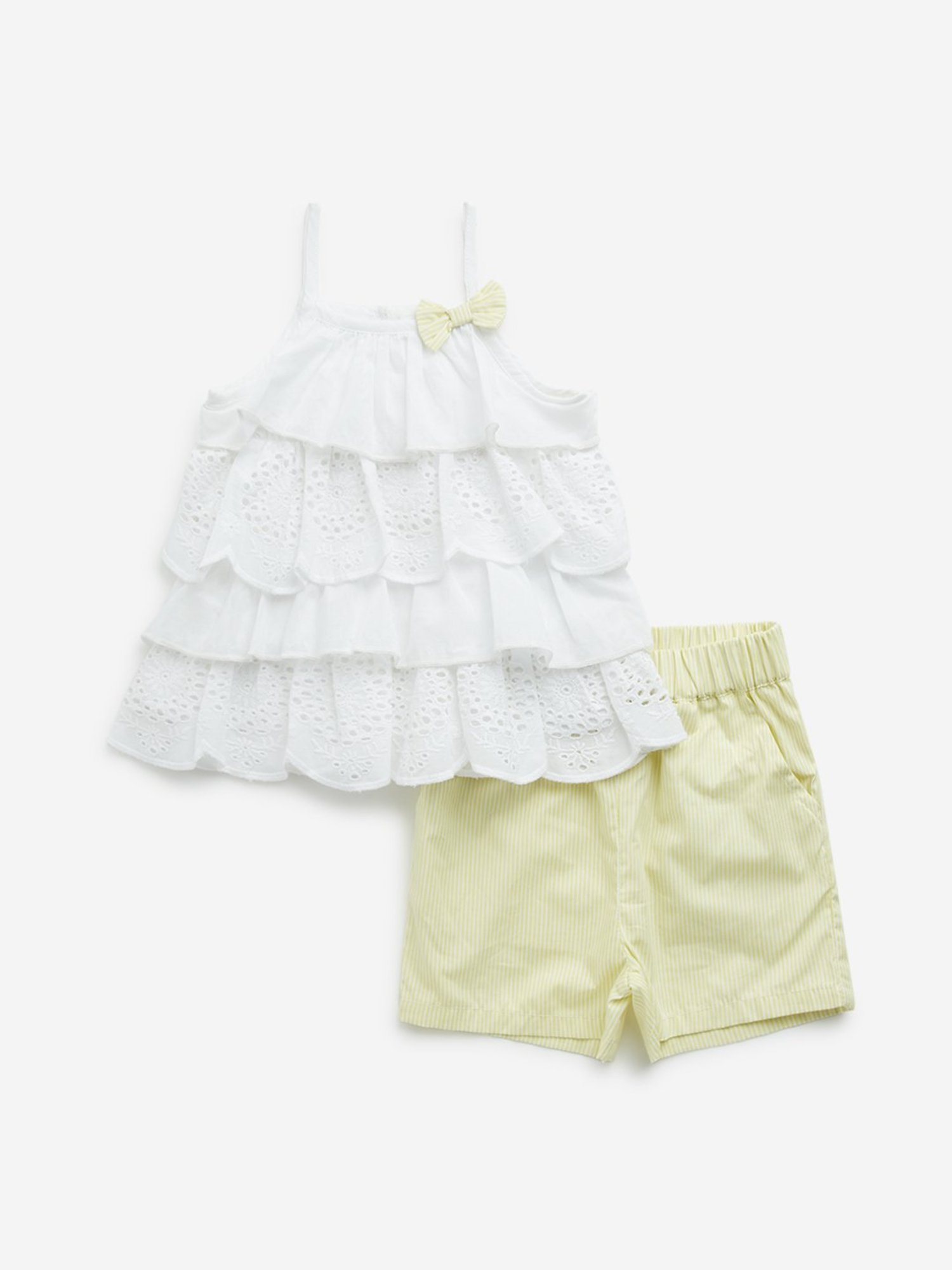 HOP Baby by Westside Lime Schiffli Design Cotton Top & Mid-Rise Shorts