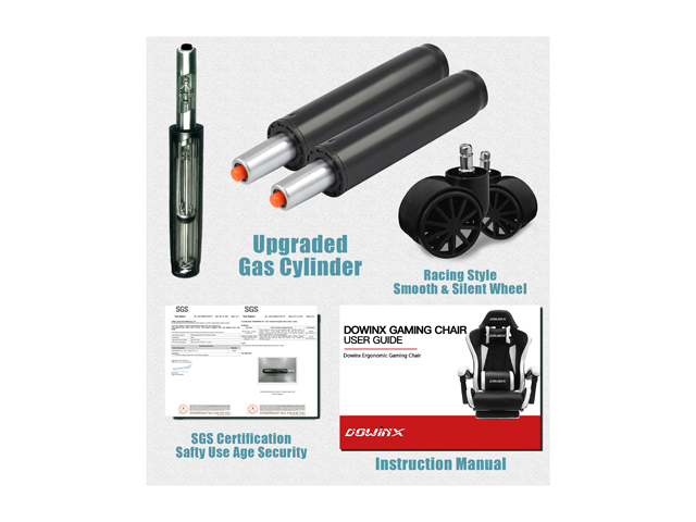 Dowinx Gaming Chair Ergonomic Office Recliner for Computer with Massage Lumbar Support, Racing Style Armchair PU Leather E-Sports Gamer Chairs with Retractable Footrest (Black&Gray)