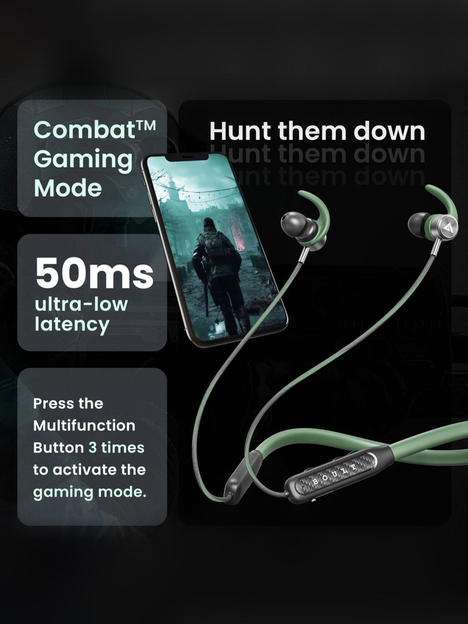 Boult Audio Rcharge Neckband with 30Hrs Playtime, ENC Mic, Dual Device Pairing (Green, In the Ear)