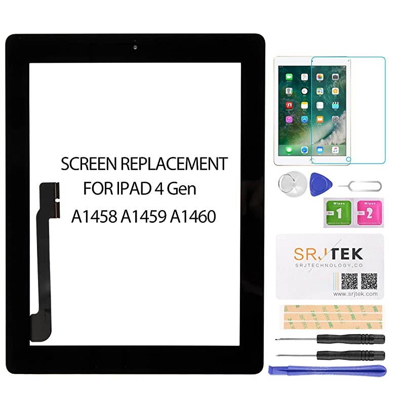 for iPad 4 Screen Replacement Touch Screen for iPad 4 4rd Gen A1458 A1459 A1460 Digitizer Glass Sensor Assembly Repair Parts KitsInclude Home ButtonAdhesiveTempered Glass Black