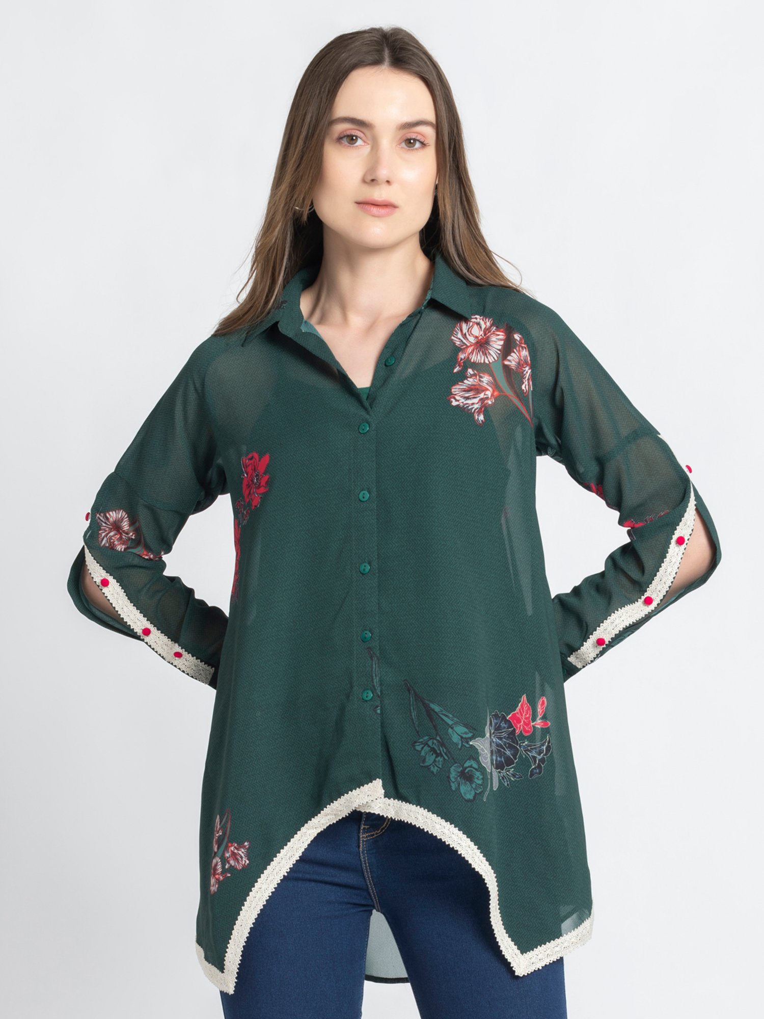 SHAYE Green Floral Print Top With Inner