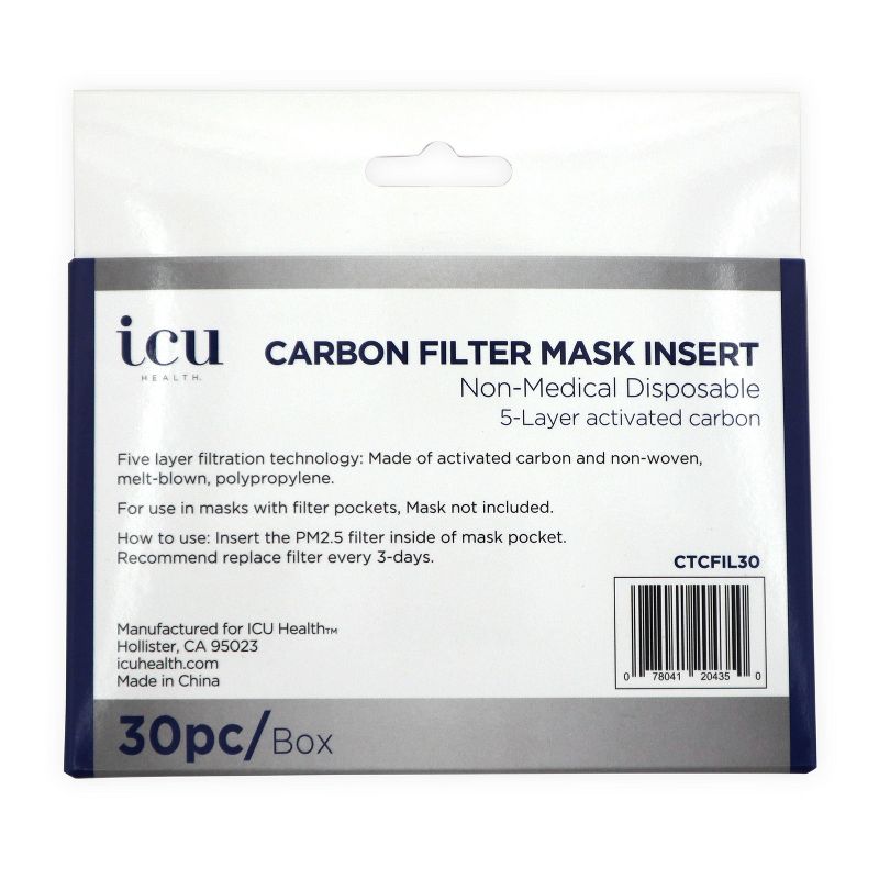 ICU Health Carbon Filter Face Mask Insert - 30ct