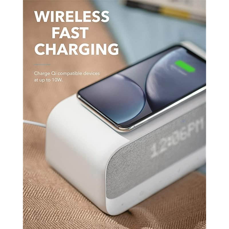 Soundcore Wakey Bluetooth Speakers Powered by  with Alarm Clock Stereo Sound FM Radio White Noise Qi Wireless Charger with 75W Charging for iPhone and 10W for Samsung AKA3300121