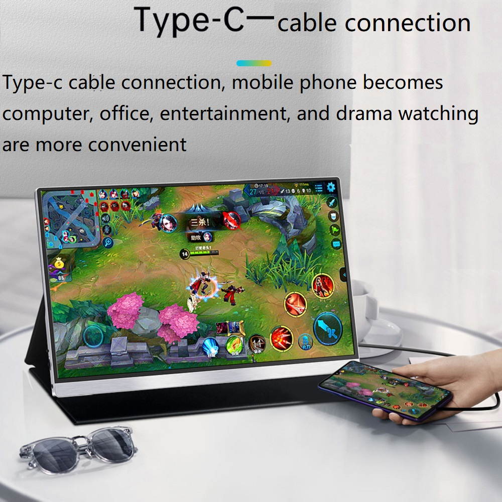 Portable monitor HD eye protection PS4 Switch xbox mobile phone computer notebook external expansion screen metal version 15.6-inch HDR+1080P non-touch+holster