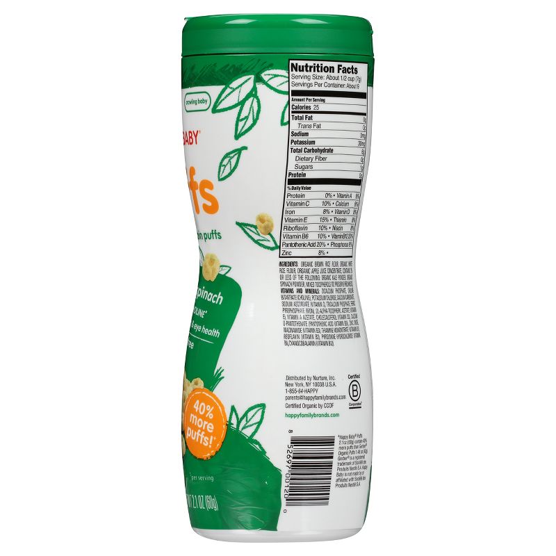 HappyBaby Superfood Kale & Spinach Gluten Free Puffs - 2.1oz