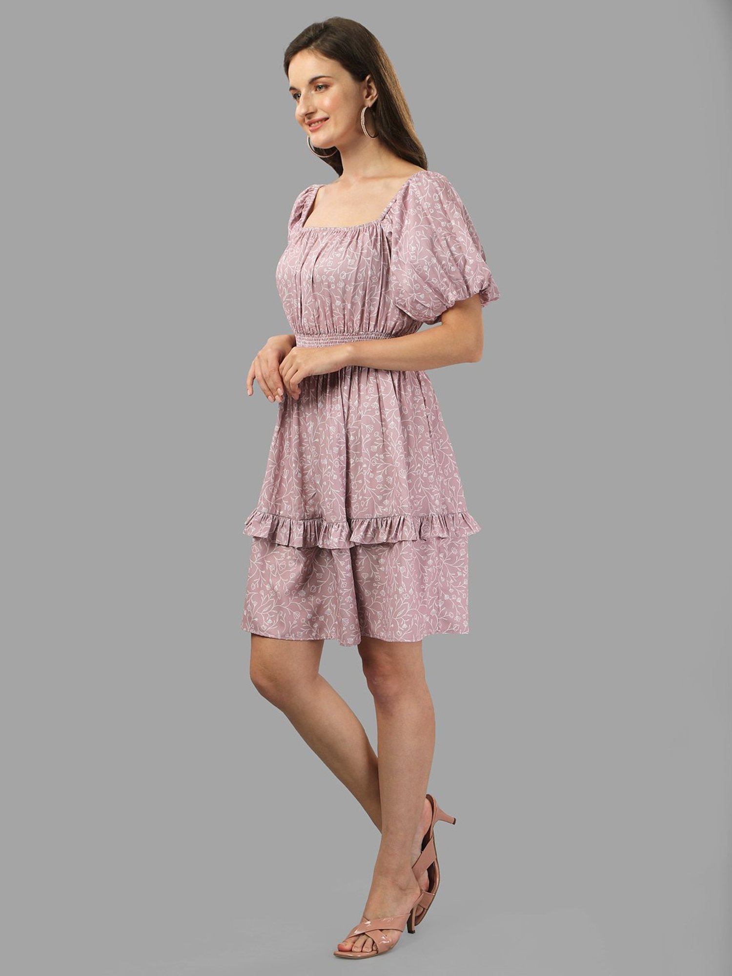 MASAKALI.CO Dusty Pink Printed Fit & Flare Dress