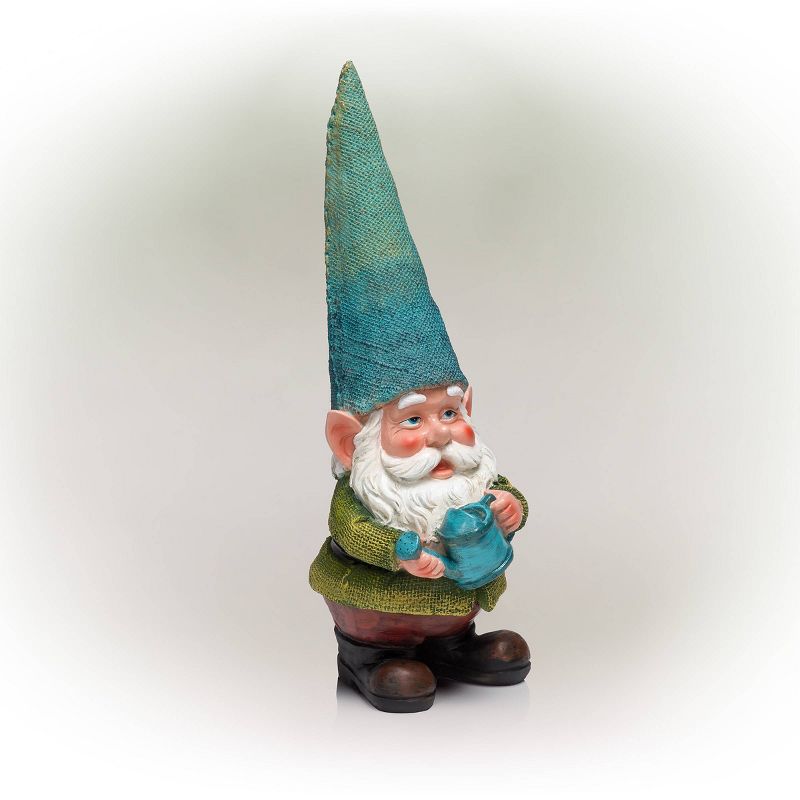 15" Outdoor Polyresin Garden Gnome with Watering Can Yard Turquoise - Alpine Corporation