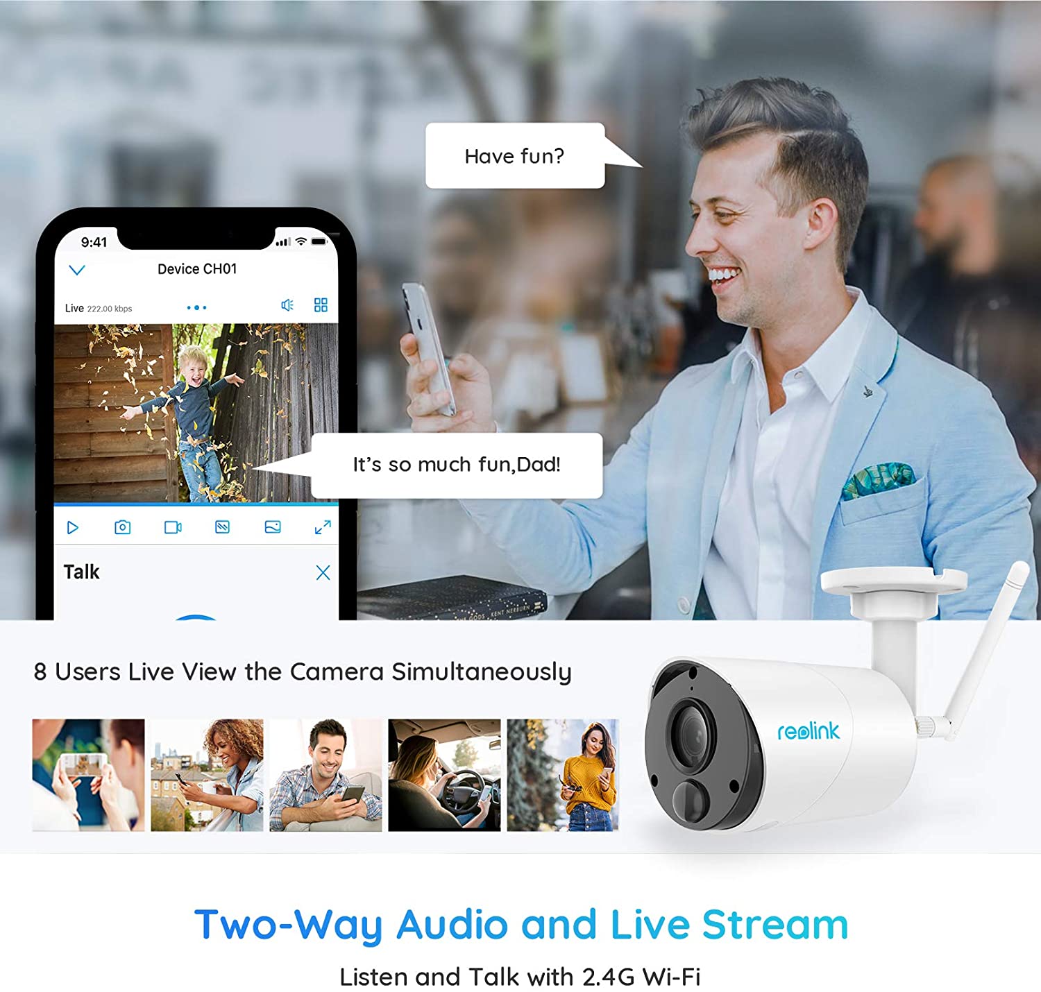 Outdoor Security Camera System Wireless, Solar Battery Powered, 1080p Wirefree Waterproof 2-Way Audio Night Vision w/ PIR Motion Sensor, Support Alexa/Google Assistant, REOLINK Argus Eco+Solar Panel