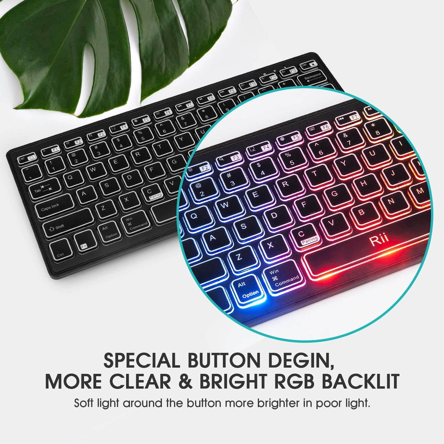 Rii Bluetooth 4.0 Wireless Multiple Color Rainbow LED Backlit Keyboard With Rechargeable Battery For iOS Android and Windows Tablet PC Laptop Notebook MacBook