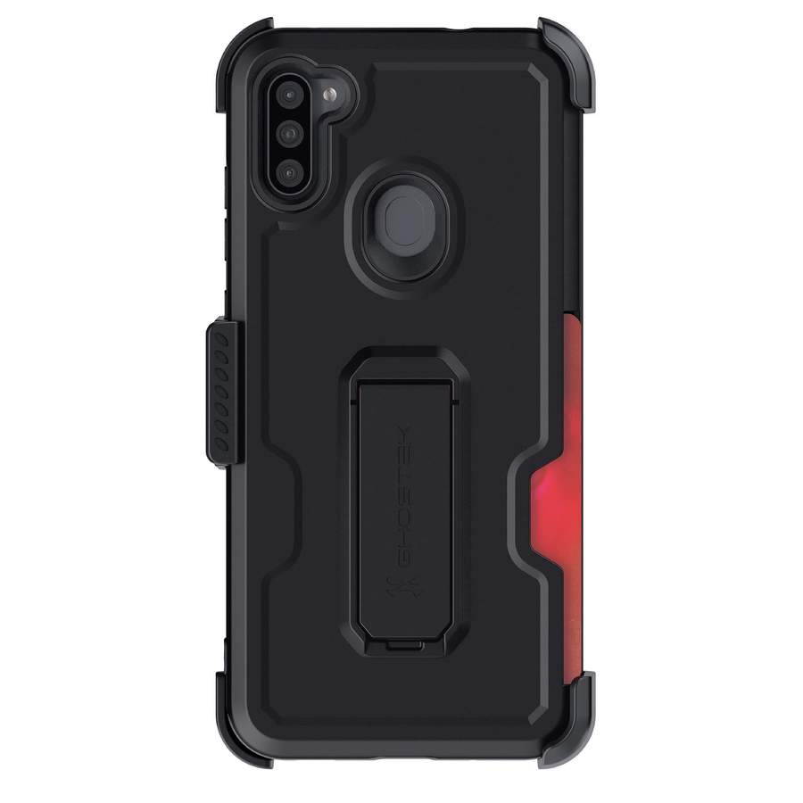 Ghostek Iron Armor Belt Clip Galaxy A11 Case with Holster, Card Holder and Stand Protective Full Body Cover with Heavy Duty Protection Slim Matte Design Galaxy A11 (6.4") (Matte Black)
