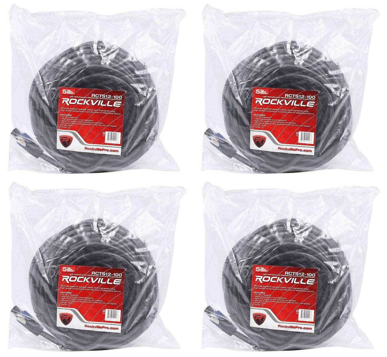 4 Rockville RCTS12100 100' 12 AWG 1/4" TS to Speakon Speaker Cable 100% Copper
