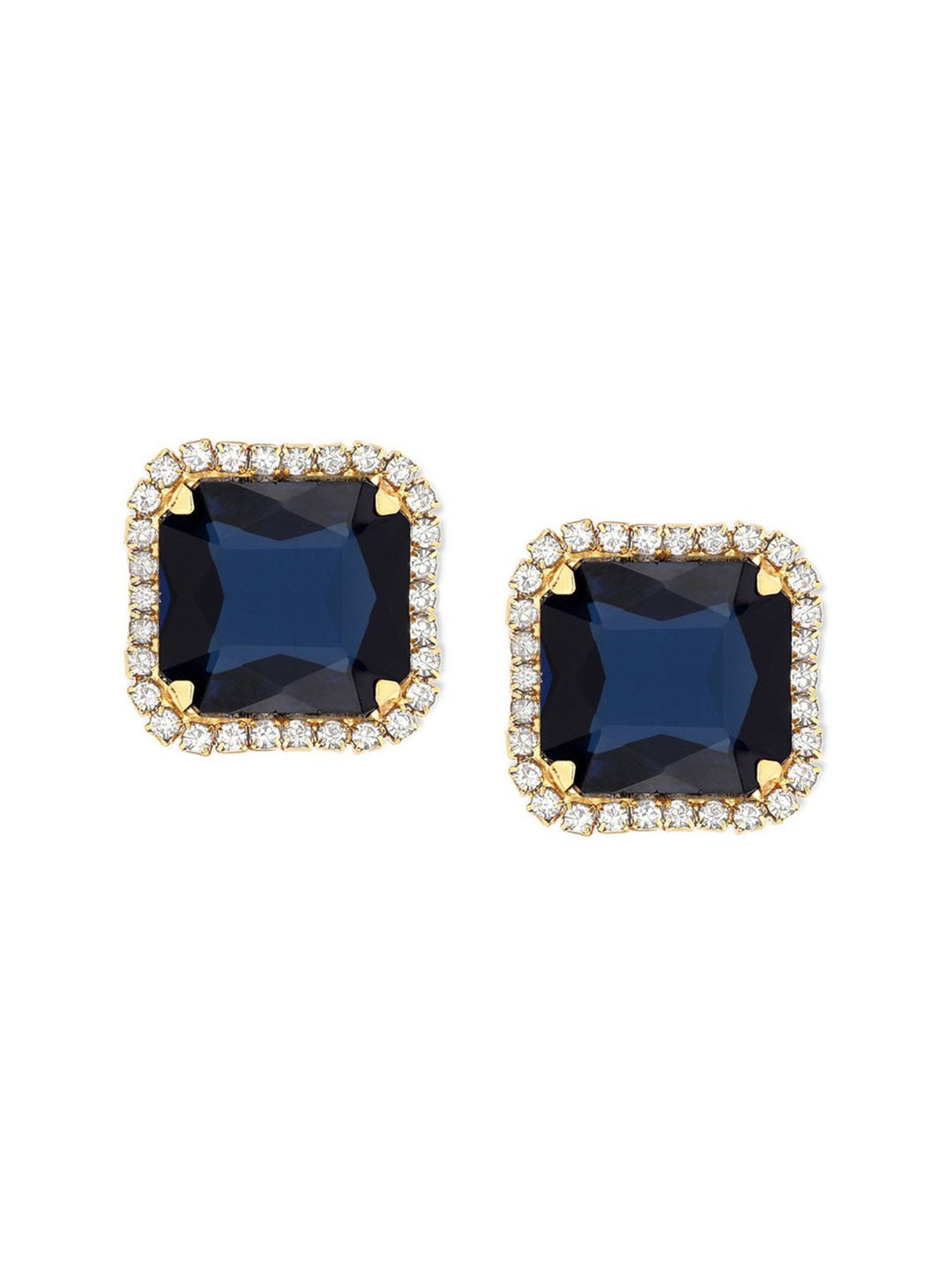 Zaveri Pearls Blue Stone & Diamonds Fusion Look Stud Earrings-ZPFK11418
