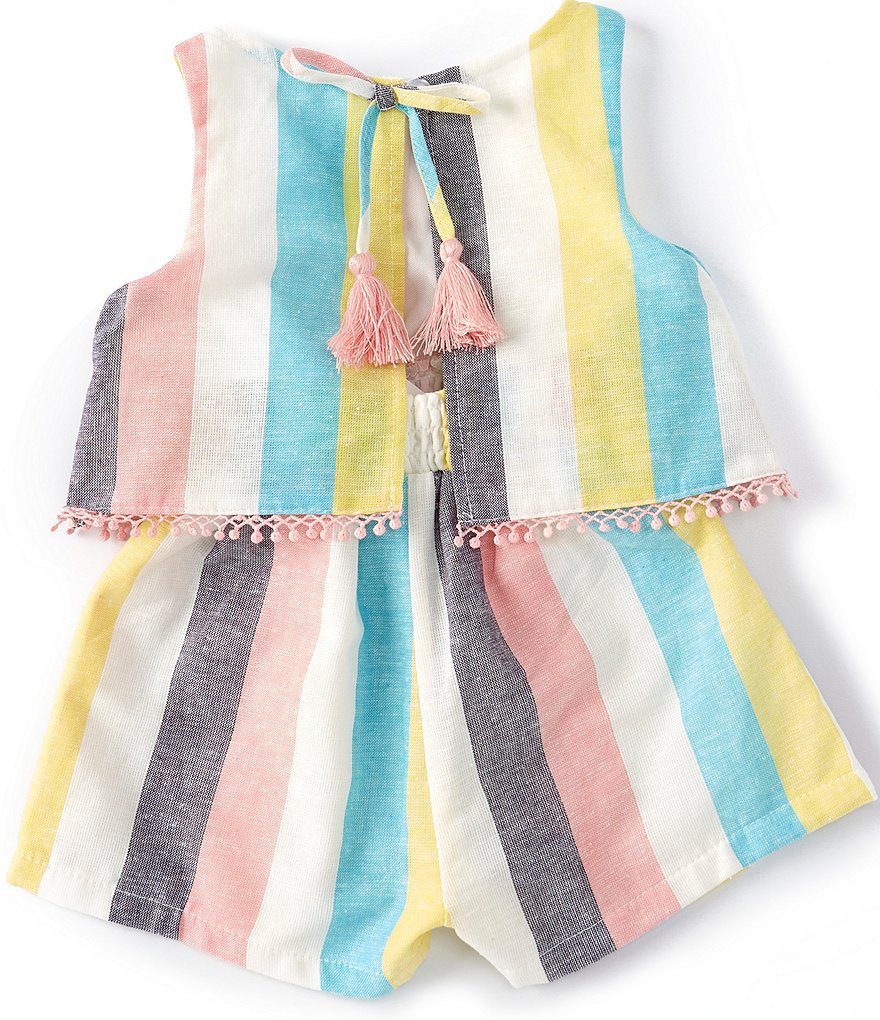 Rare Editions Baby Girls 3-24 Months Yarn-Dyed-Stripe Popover Romper