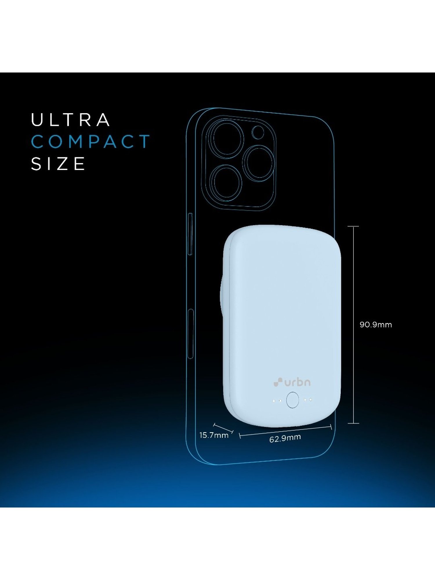 URBN 5000 mAh 15W Compact Magsafe Power Bank w MagTag Ring (Light Blue)