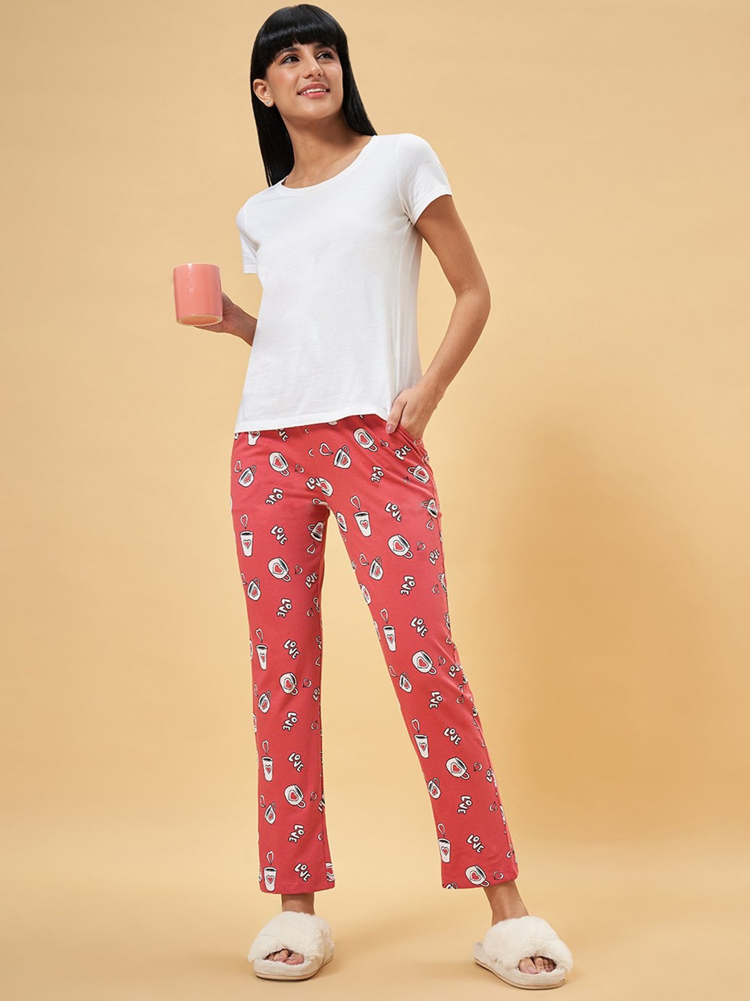 Dreamz by Pantaloons Peach Cotton Printed Pyjamas