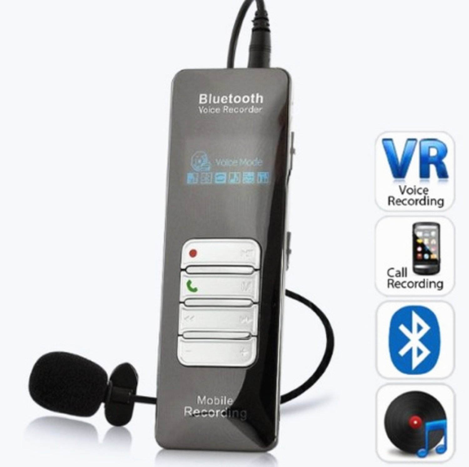 Toptekits One-button Recording Bluetooth Voice and Call Recorder for Cell Phones/Mobile phone(8GB) DVR188