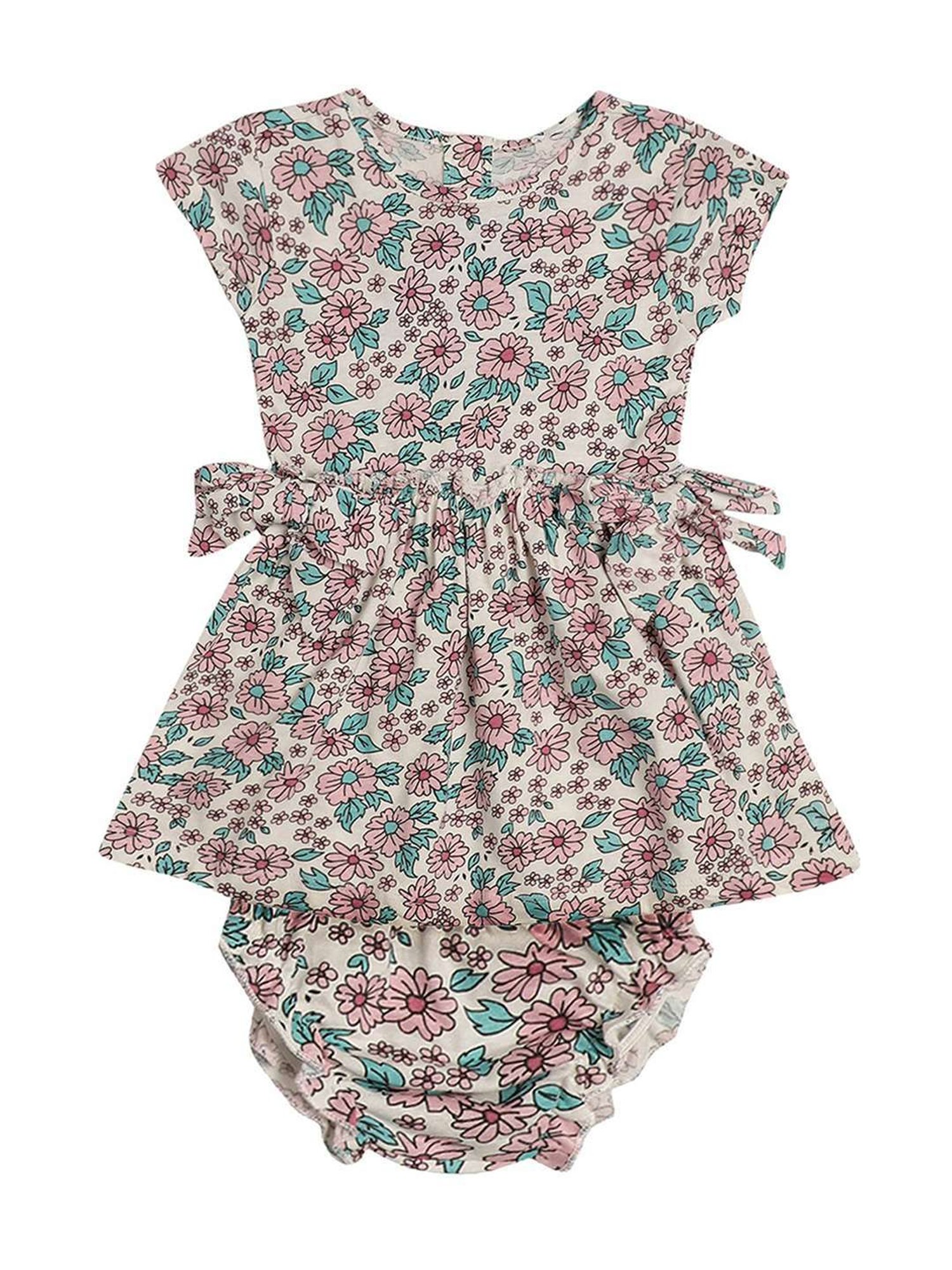 MiArcus Kids Multicolor Cotton Floral Print Dress with Bloomer