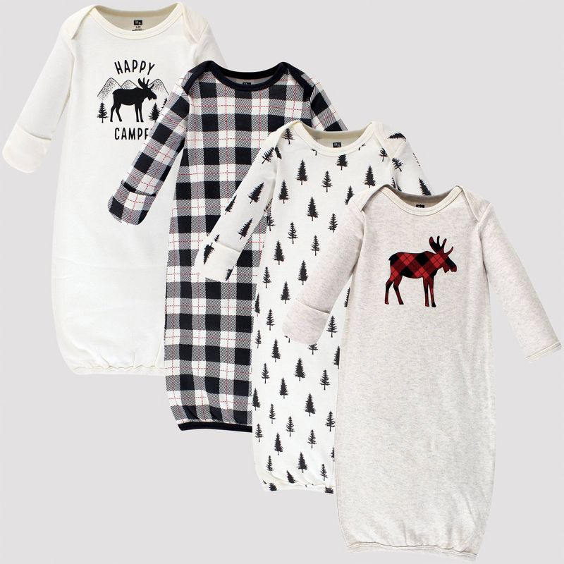 Hudson Baby Girls' 4pk Organic Cotton Moose Gown - Off White 0-6M