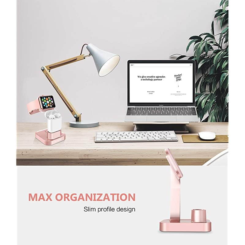 2 in 1 Charging Stand for Apple Watch Series 5Series 4Series 321 Charging Dock for AirPods 21Desk Stand for iWatch 38mm40mm42mm44mm Night Stand ModeRose Gold