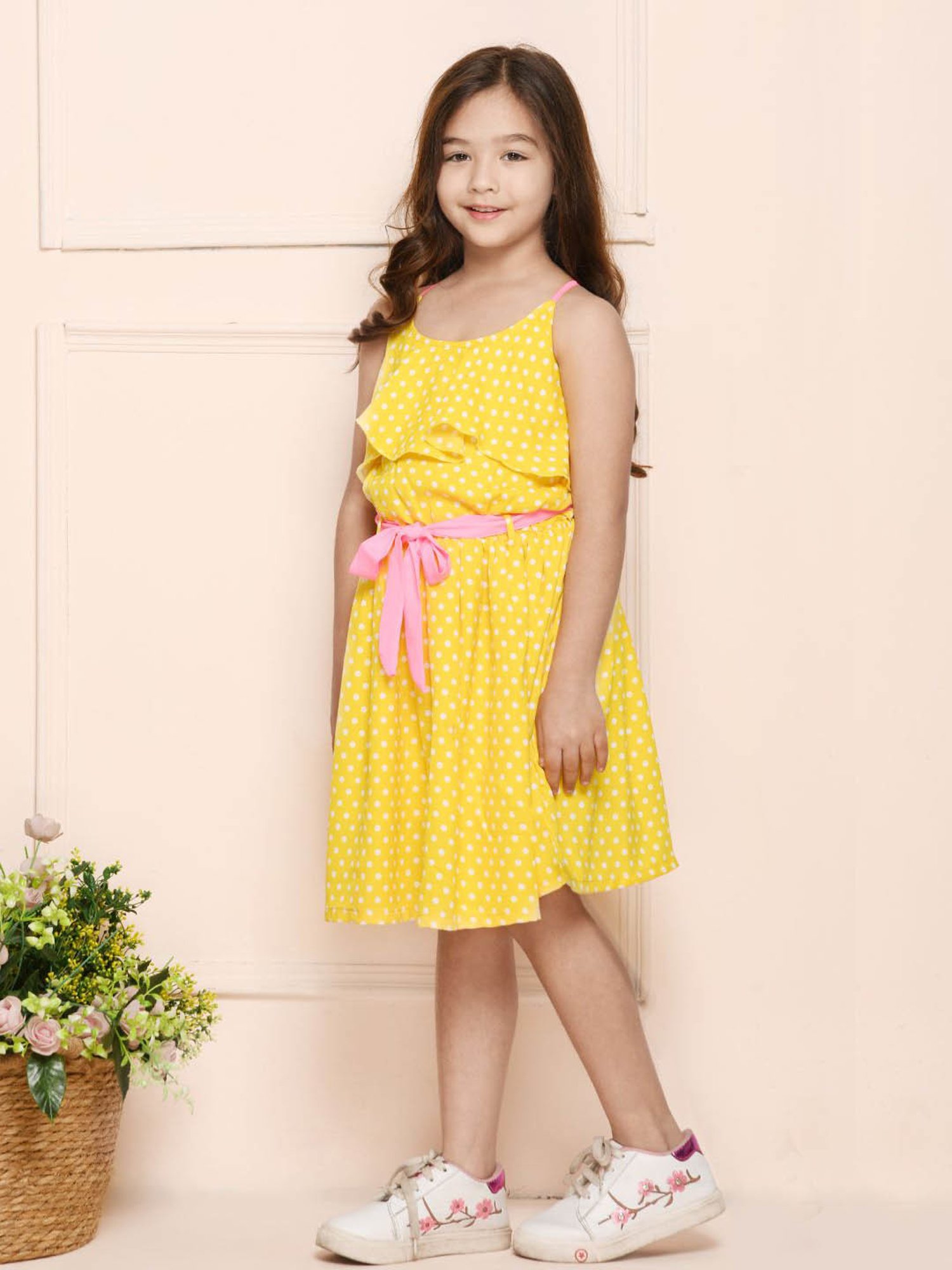 LilPicks Kids Yellow & Pink Printed Dress