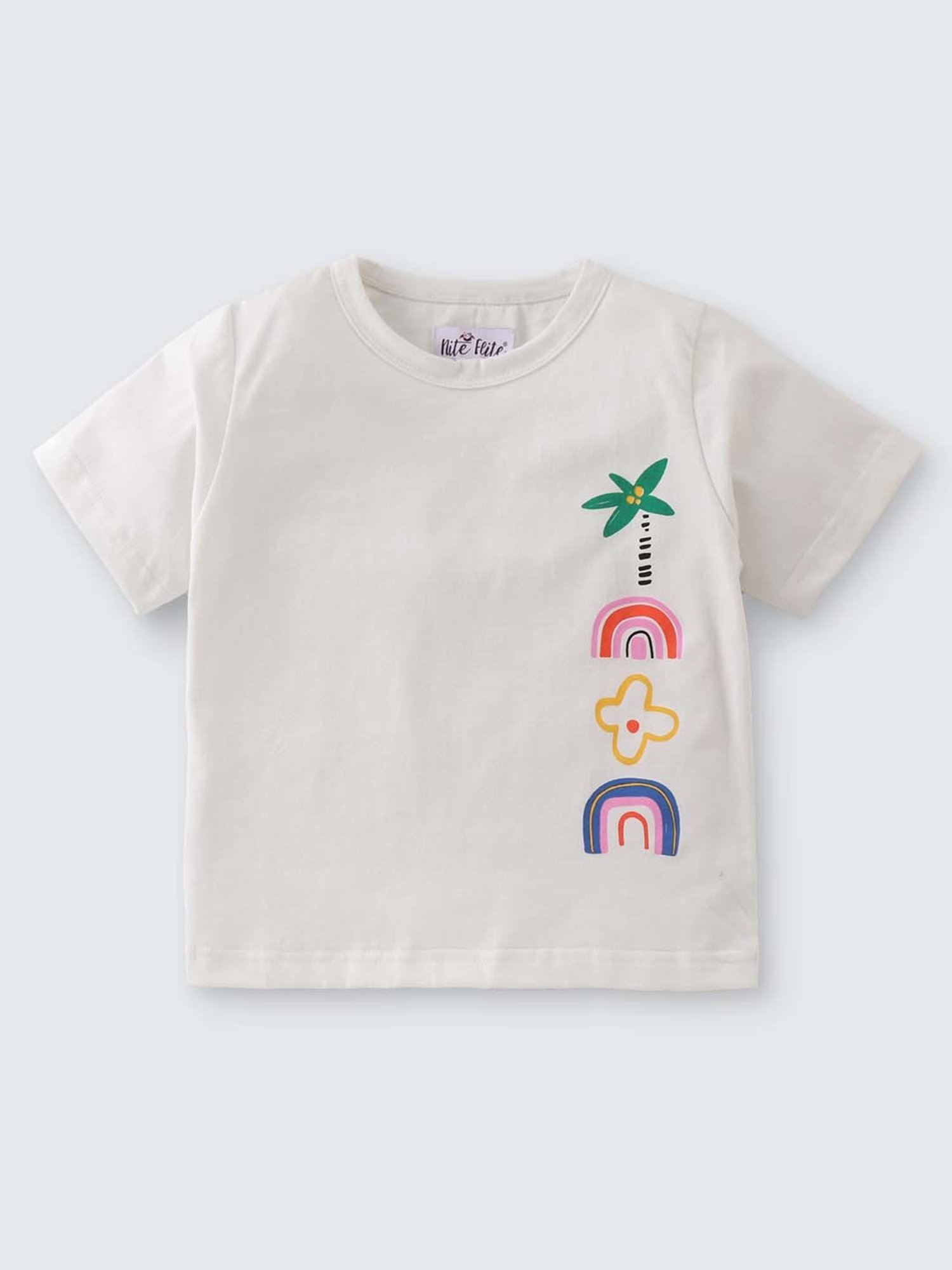 Nite Flite Kids Off-White & Mustard Cotton Printed Top Set