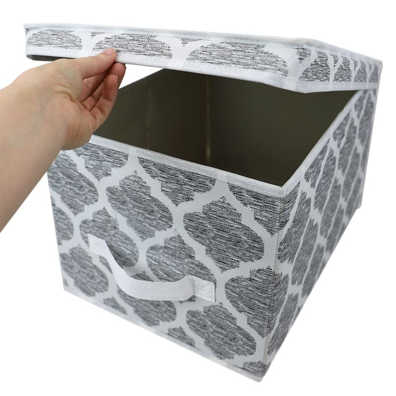 Home Basics Arabesque Large Non-Woven  Storage Box with Label Window, Grey