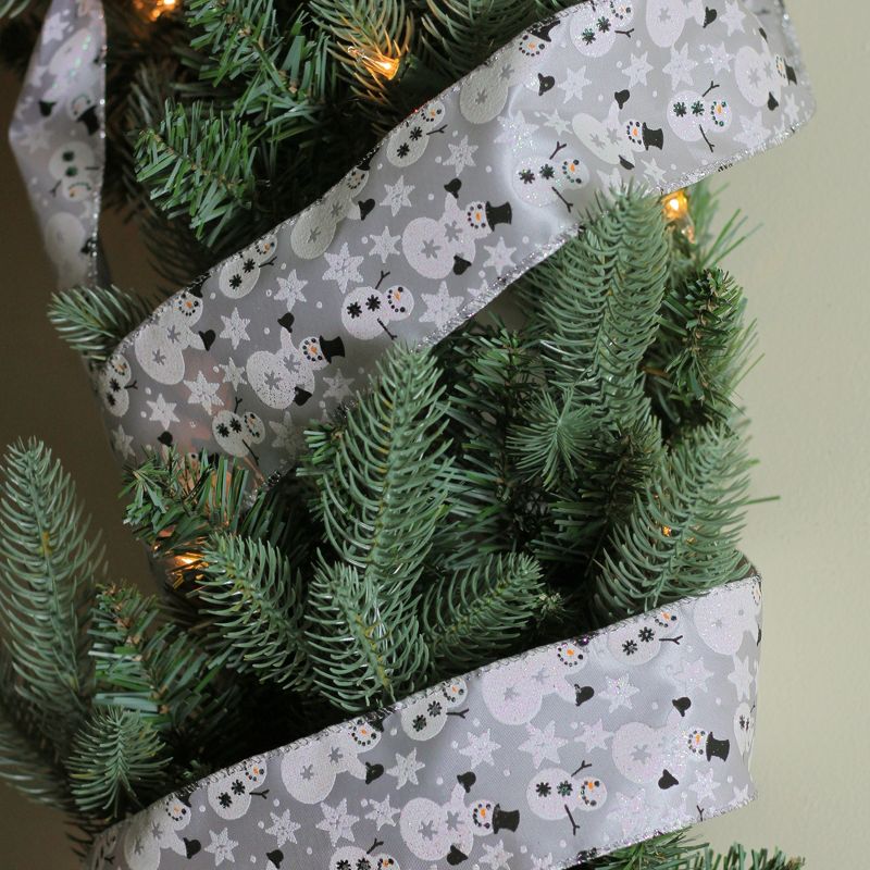 Northlight Shiny Silver Snowmen and Snowflakes Wired Christmas Craft Ribbon 2.5" x 120 Yards