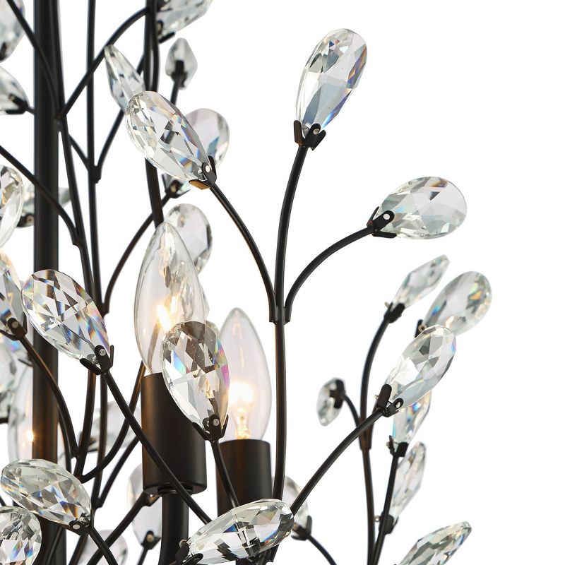 Regency Hill Aurine 18" Wide Matte Black and Crystal Floral 5-Light Chandelier