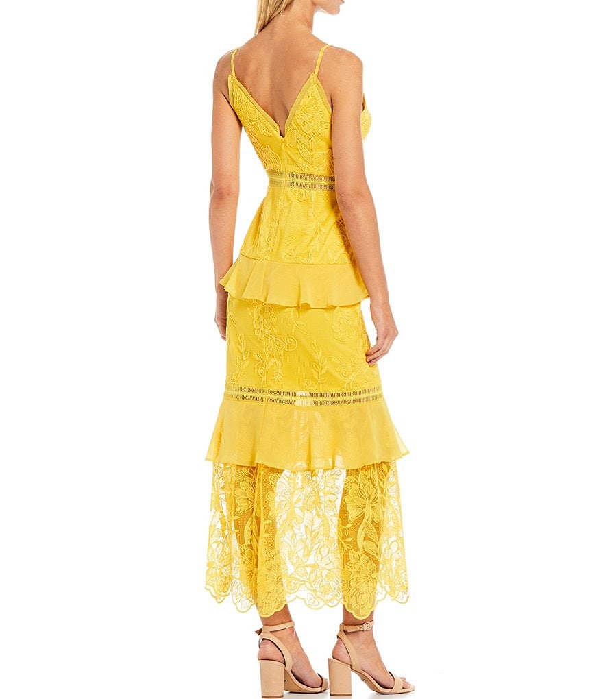 Aidan Aidan Mattox V-Neck Spaghetti Strap Ruffle Hem Maxi Dress