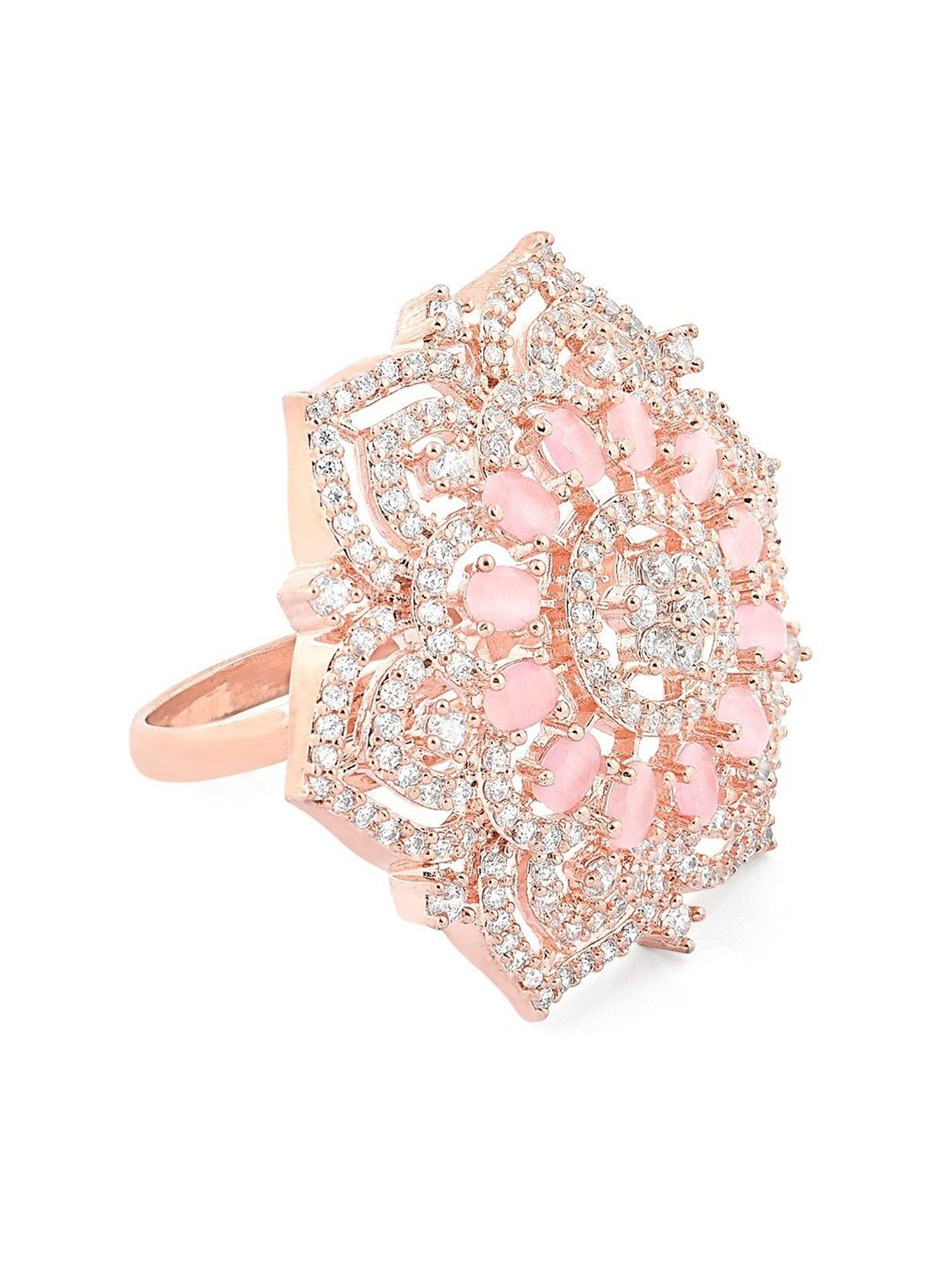 Zaveri Pearls Pink Cubic Zirconia Party Bling Statement Brass Adjustable Finger Ring-ZPFK16114