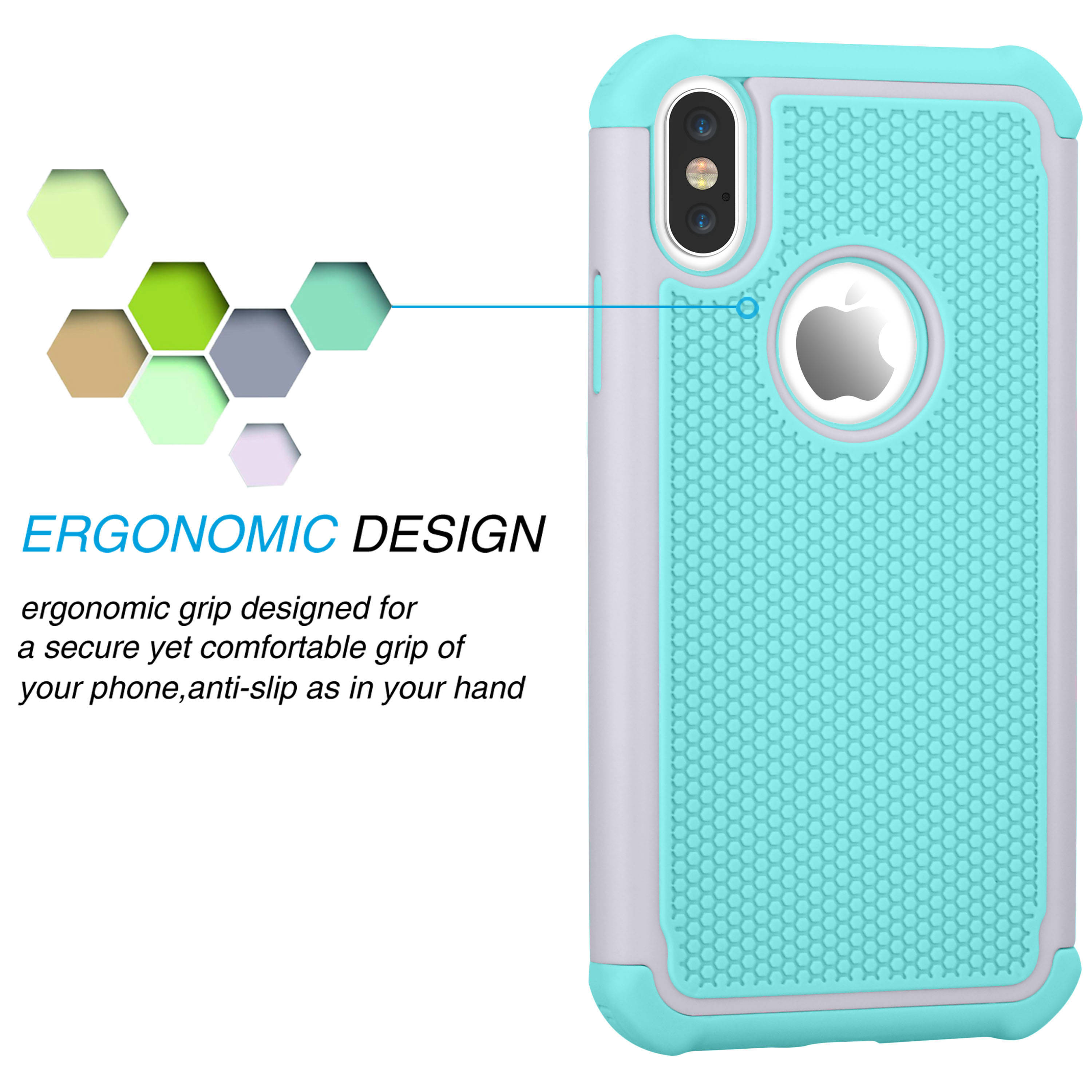 iPhone X Case, iPhone X Cute Case, Tekcoo [Tmajor] Shock Absorbing [Turquoise] Rubber Silicone & Plastic Scratch Resistant Bumper Grip Rugged Hard Cases Cover for Apple iPhone X (5.8 inch)