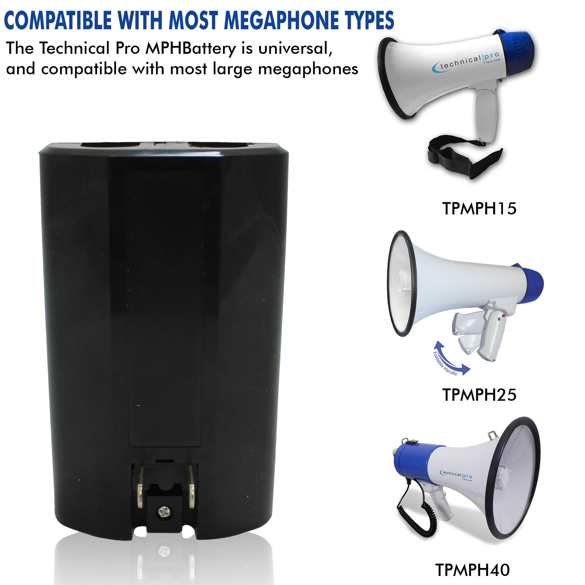 Technical Pro Portable 50-Watt Megaphone Bullhorn Speaker w/ Siren & Detachable Microphone - Rechargeable Megaphone Battery w/ a Built-In AC Wall Charger, Good for Trainers, Coaches, Cheer Leaders