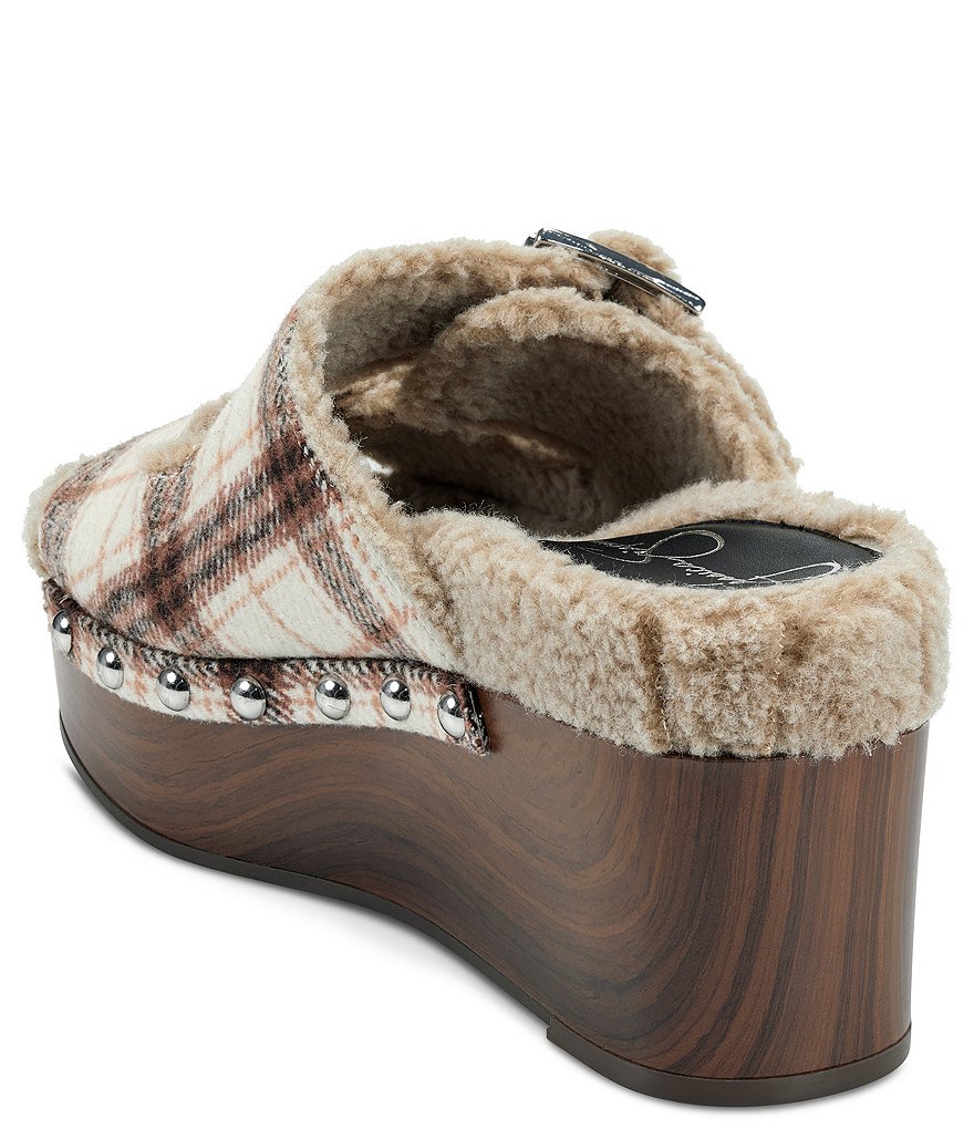 Jessica Simpson Cyriss Plaid Faux Shearling Buckle Wedges