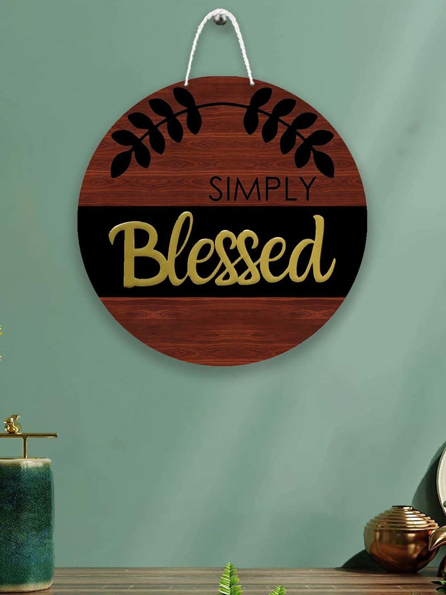 Art Street Gold Mdf Simply Blessed Sign Round For Door Wall Art