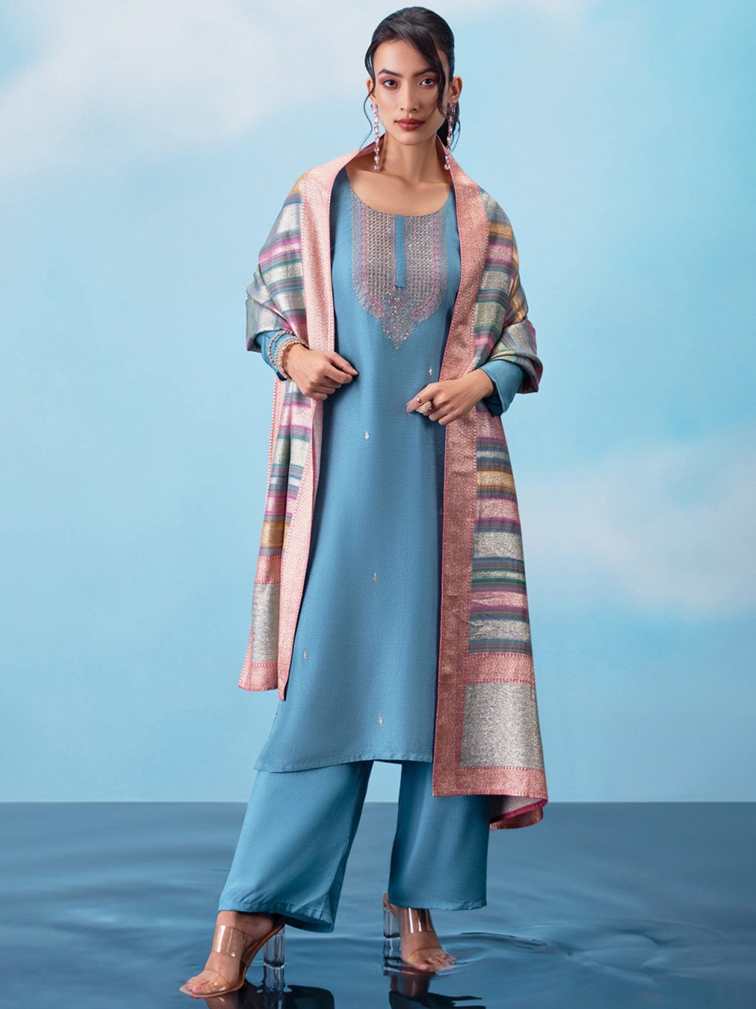 Soch Powder Blue Embroidered Unstitched Dress Material
