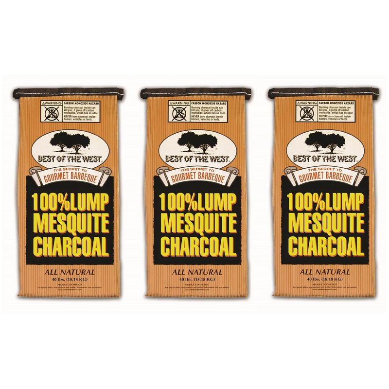 Best of the West Premium Mesquite Natural Hardwood Lump BBQ Grill Smoker Charcoal Briquettes, 40 Pounds (3 Pack)