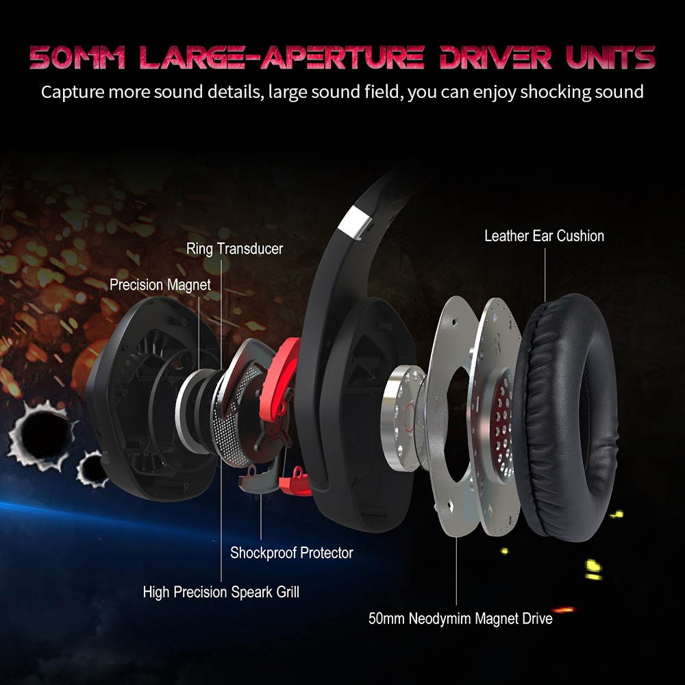 ONIKUMA K1B PRO Wired Gaming Headset with 50mm Driver Unit 3D Surround Stereo Sound Noise Reduction Mic USB+3.5mm Ports Red