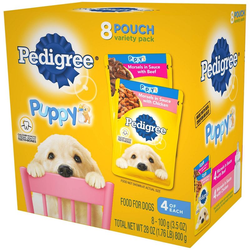 Pedigree Pouch Choice Cuts In Gravy Wet Dog Food Beef & Chicken Morsels In Sauce Puppy - 3.5oz/8ct Variety Pack