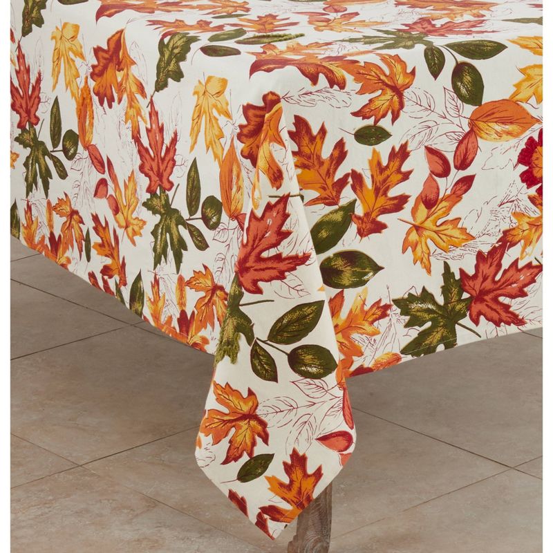 65" X 65" Embroidered Autumn Leaves Tablecloth - SARO Lifestyle