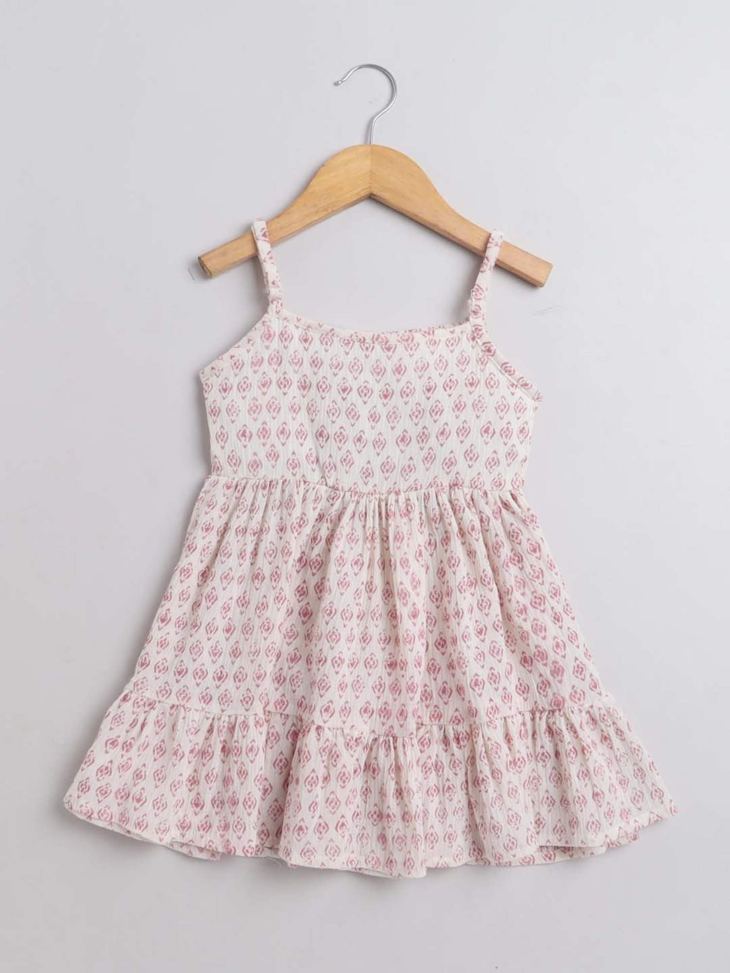 The Magic Wand Kids Off-White & Pink Cotton Printed Dress
