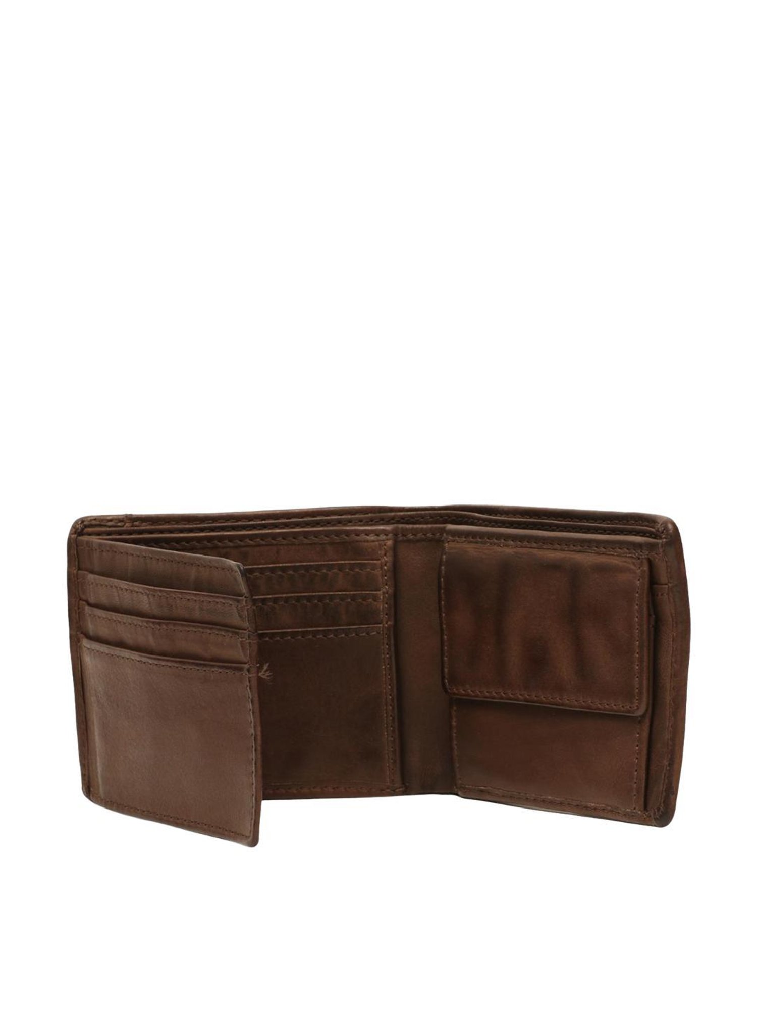 KOMPANERO Arlo Brown Textured Tri-Fold Wallet